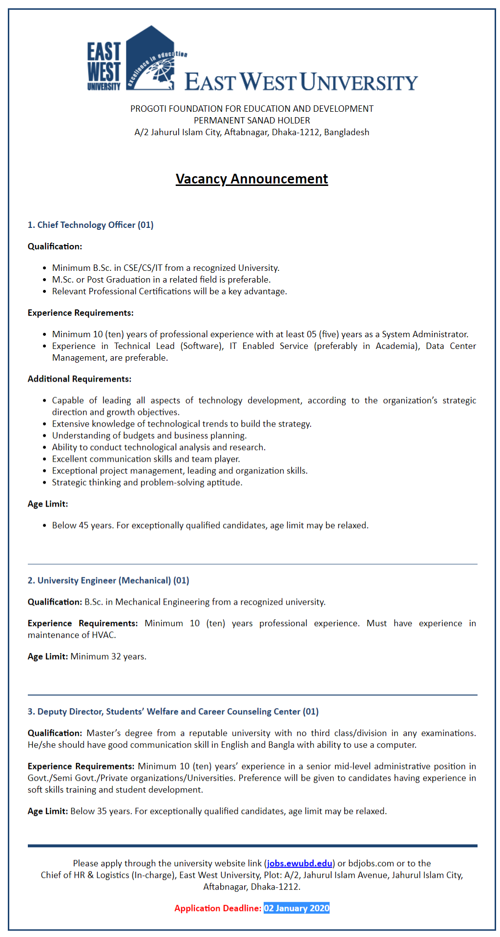 EWUBD Job Circular