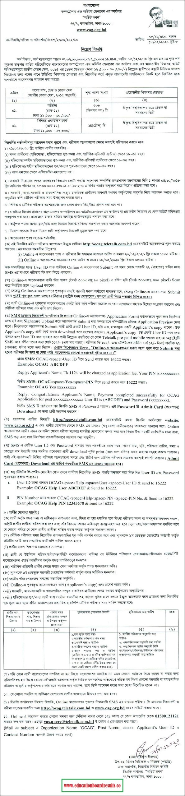 OCAG Auditor and Senior Accounts Clerk Job Circular