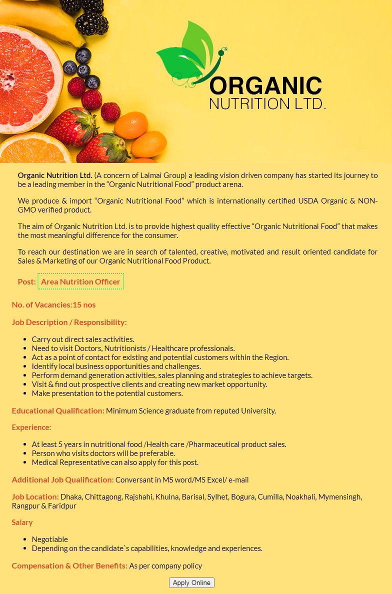 Organic Nutrition Ltd Job Circular